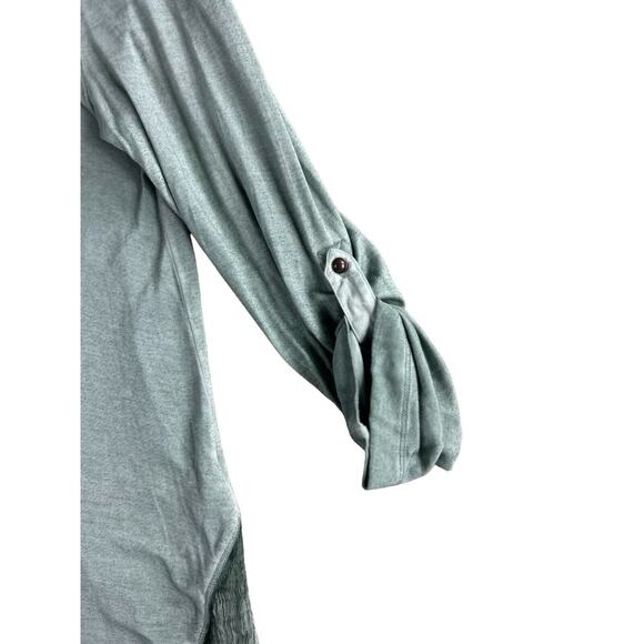 Soft Surroundings Sage Green Blouse Sz Large Silk Trim Roll Tab Sleeves Top - Picture 7 of 10